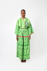 LEMON AND LIGHT LEMON MULTIPRINT MAXI SKIRT WITH PINK OUTLINE