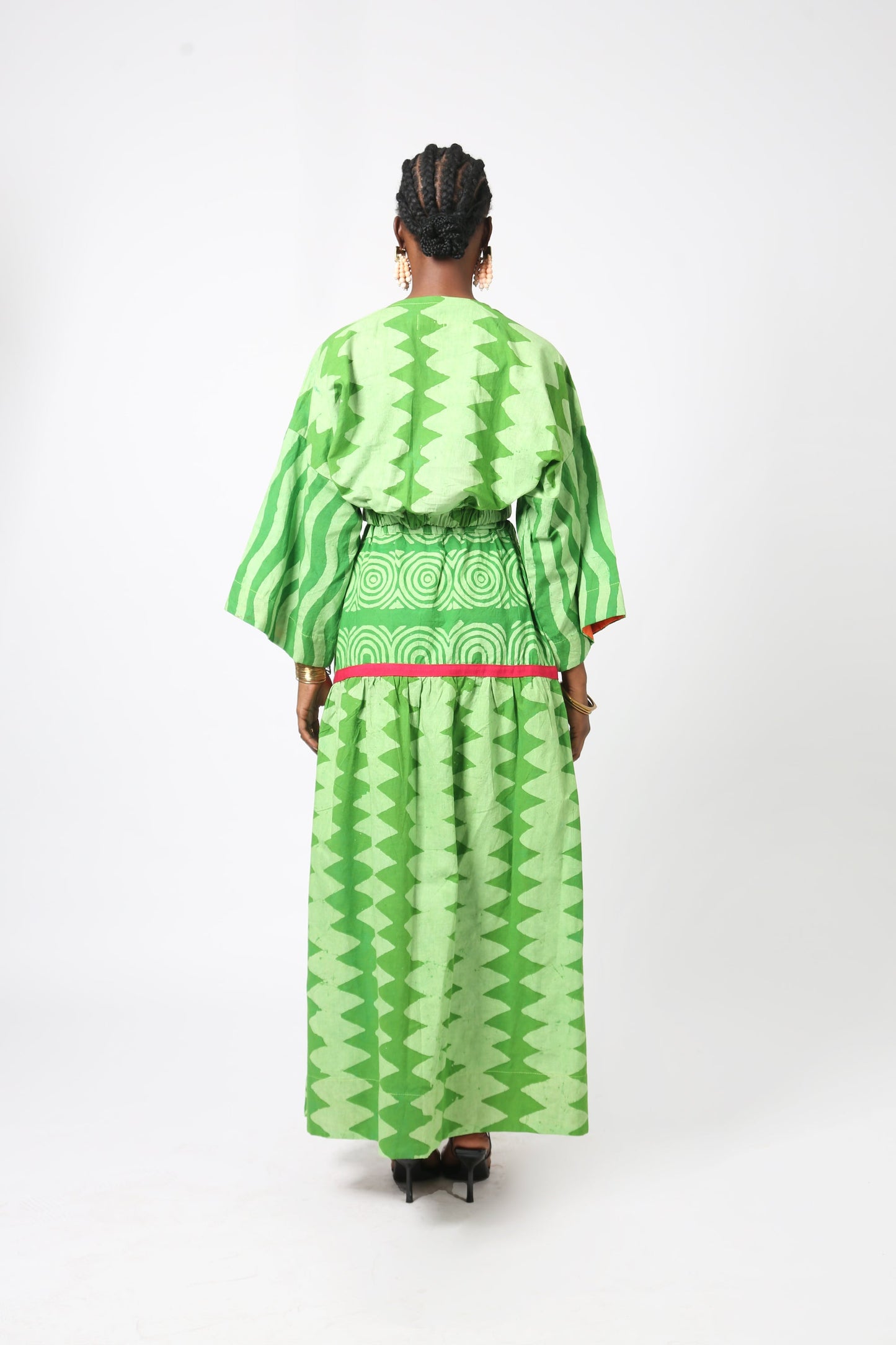 LEMON AND LIGHT LEMON MULTIPRINT MAXI SKIRT WITH PINK OUTLINE