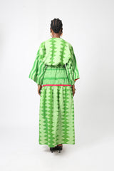 LEMON AND LIGHT LEMON MULTIPRINT MAXI SKIRT WITH PINK OUTLINE