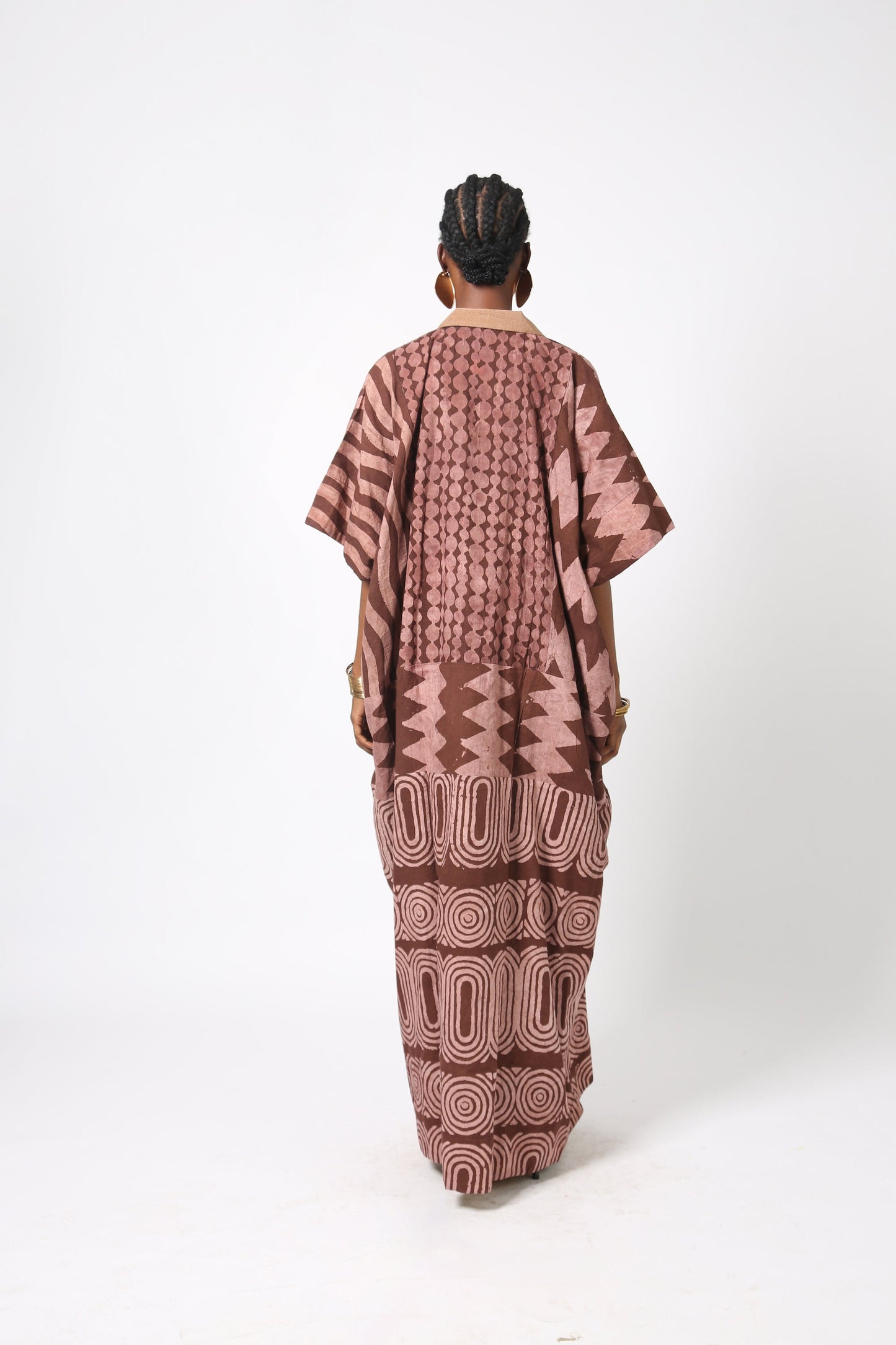 ONI BROWN AND LIGHT BROWN MULTIPRINT AGBADA WITH ASO OKE