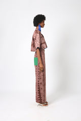 ONI BROWN AND LIGHT BROWN MULTIPRINT BARREL PANT