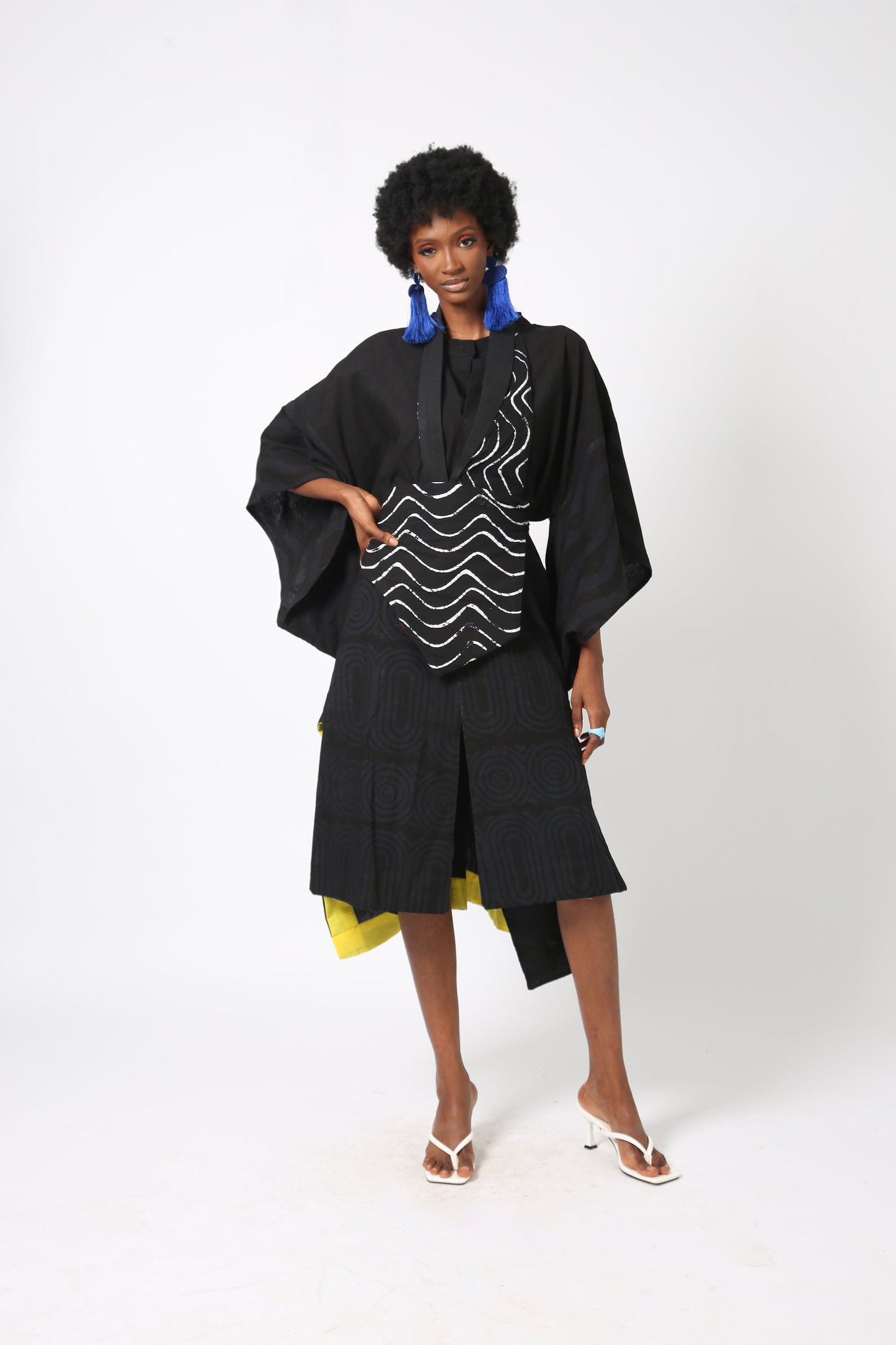 BLACK MULTIPRINT SHIRT DRESS