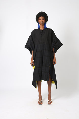 BLACK MULTIPRINT SHIRT DRESS