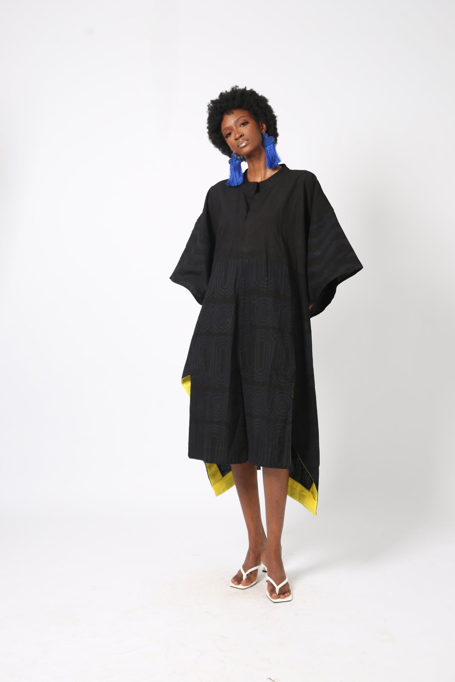 BLACK MULTIPRINT SHIRT DRESS