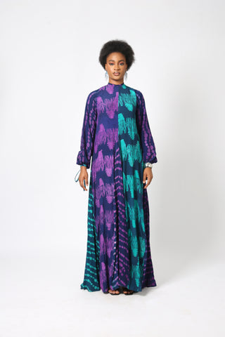 TEAL AND PINK MULTIPRINT SLIP DRESS