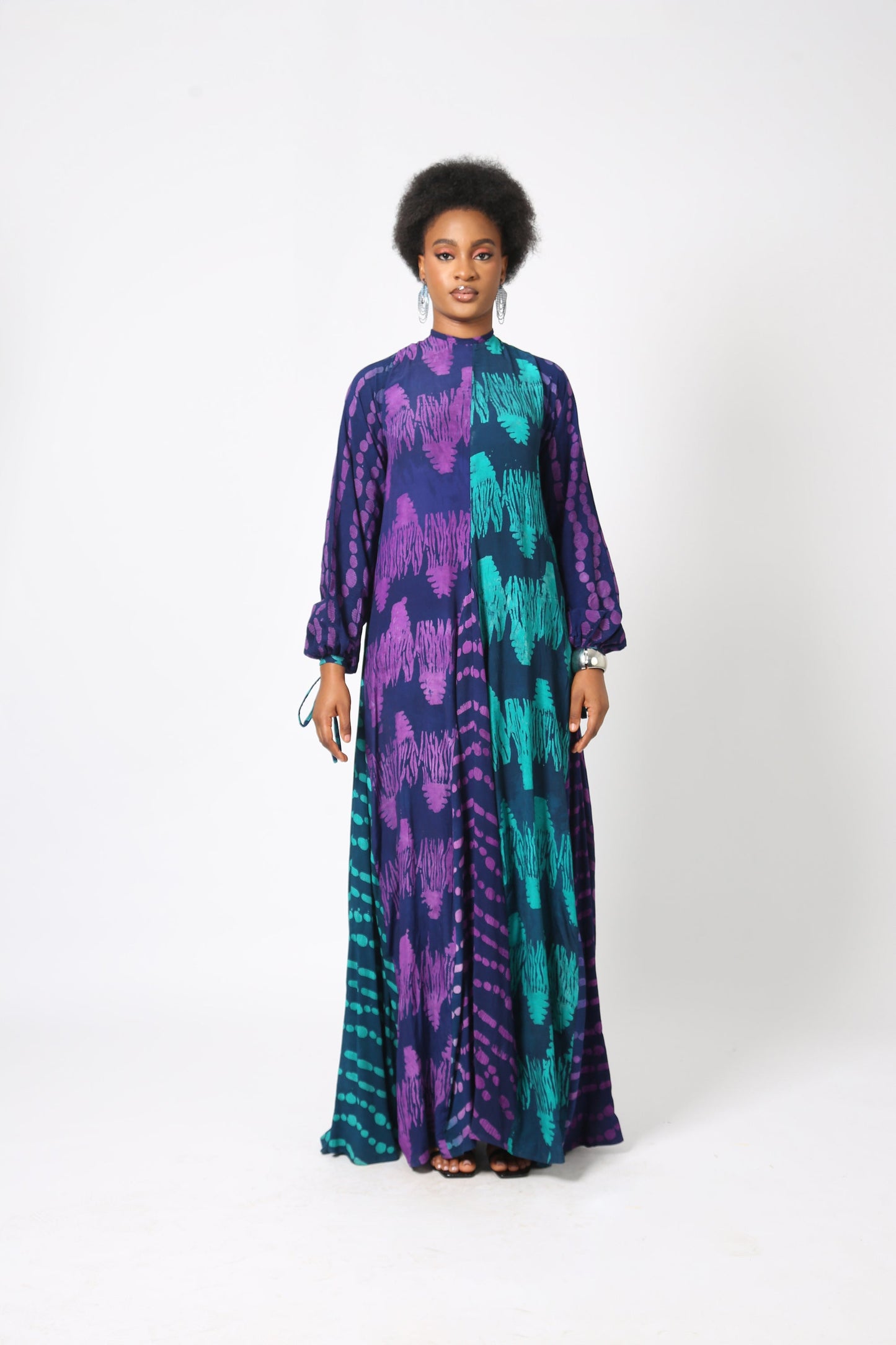 TEAL AND PINK MULTIPRINT SLIP DRESS