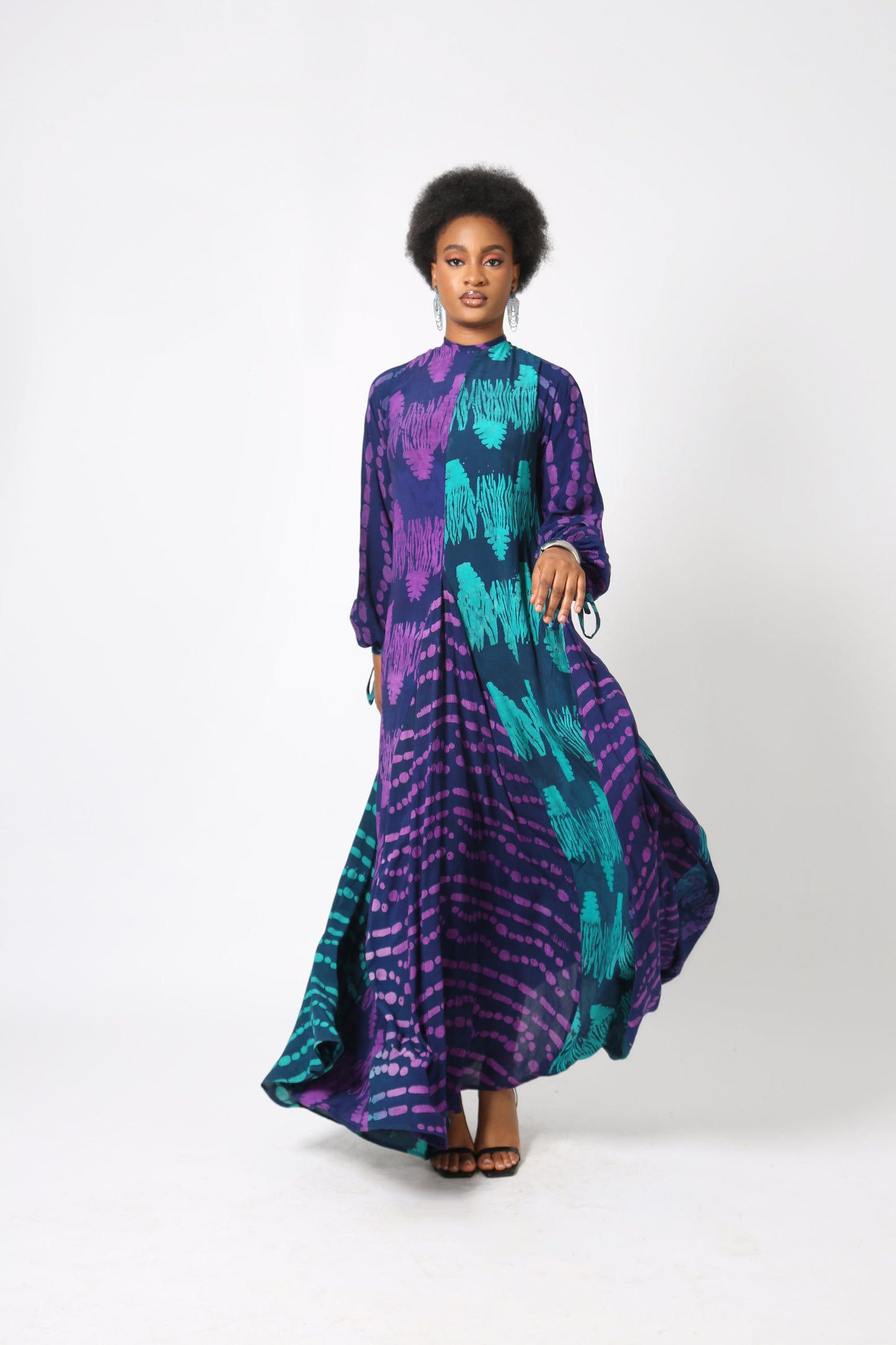 TEAL AND PINK MULTIPRINT SLIP DRESS