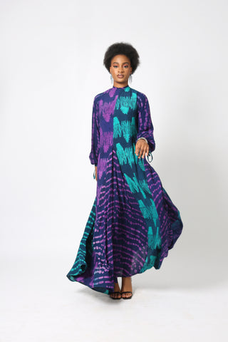 TEAL AND PINK MULTIPRINT SLIP DRESS