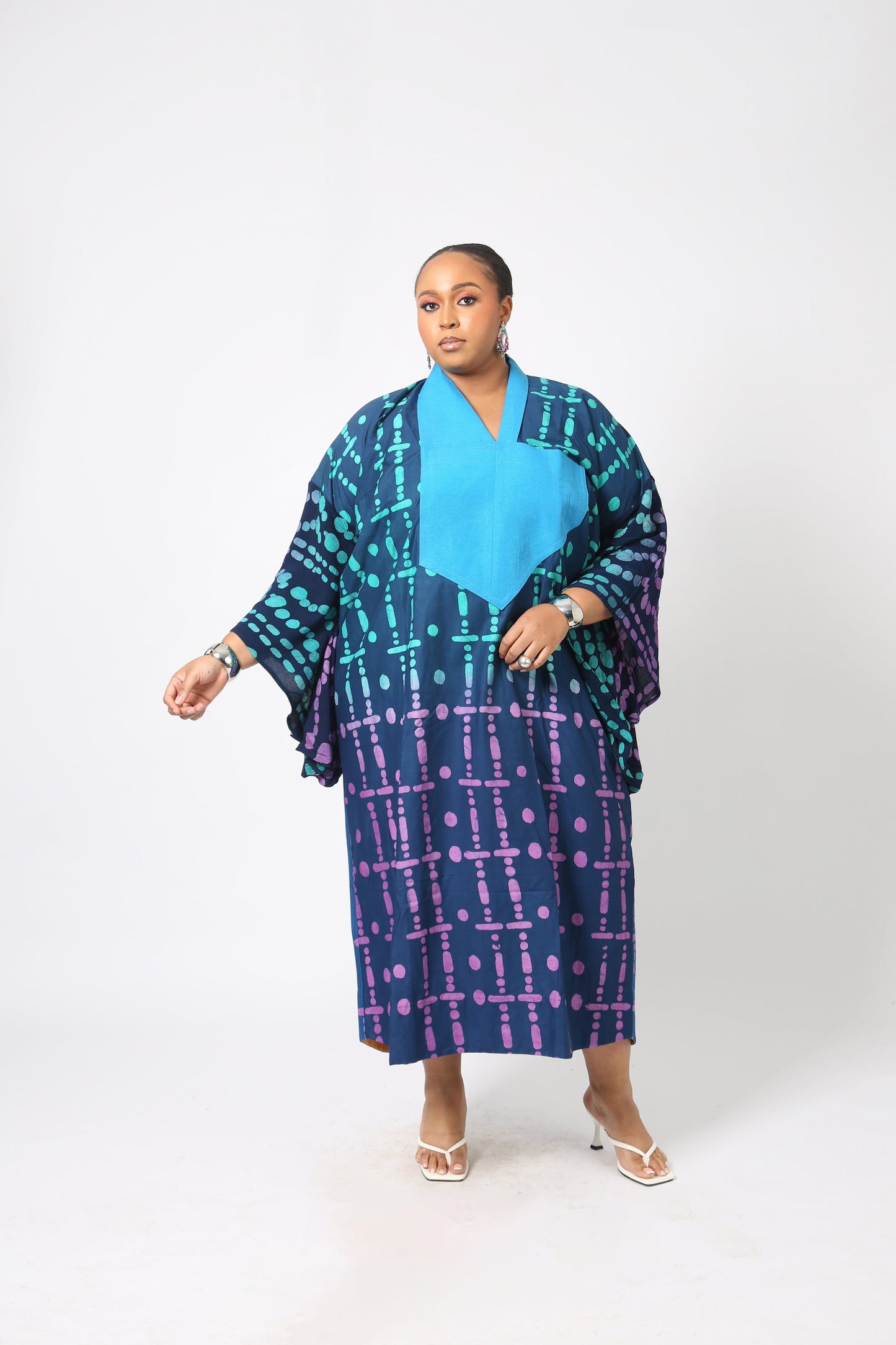 TEAL AND PINK KAFTAN WITH TURQUOISE BLUE ASO OKE