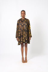 BROWN AND YELLOW MULTIPRINT MINI SLIP DRESS