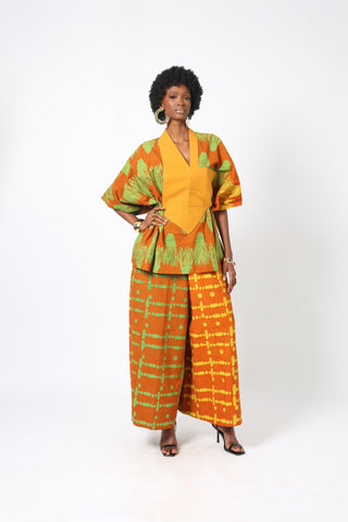 YELLOW AND GREEN MULTIPRINT CULOTTES