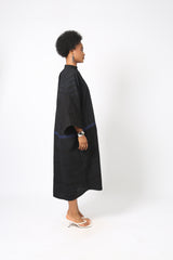 BLACK MULTIPRINT KAFTAN WITH NAVY BLUE ASO OKE OUTLINE