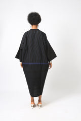 BLACK MULTIPRINT KAFTAN WITH NAVY BLUE ASO OKE OUTLINE