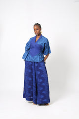BLUE MULTIPRINT DRAWSTRING TOP WITH BLUE ASO OKE