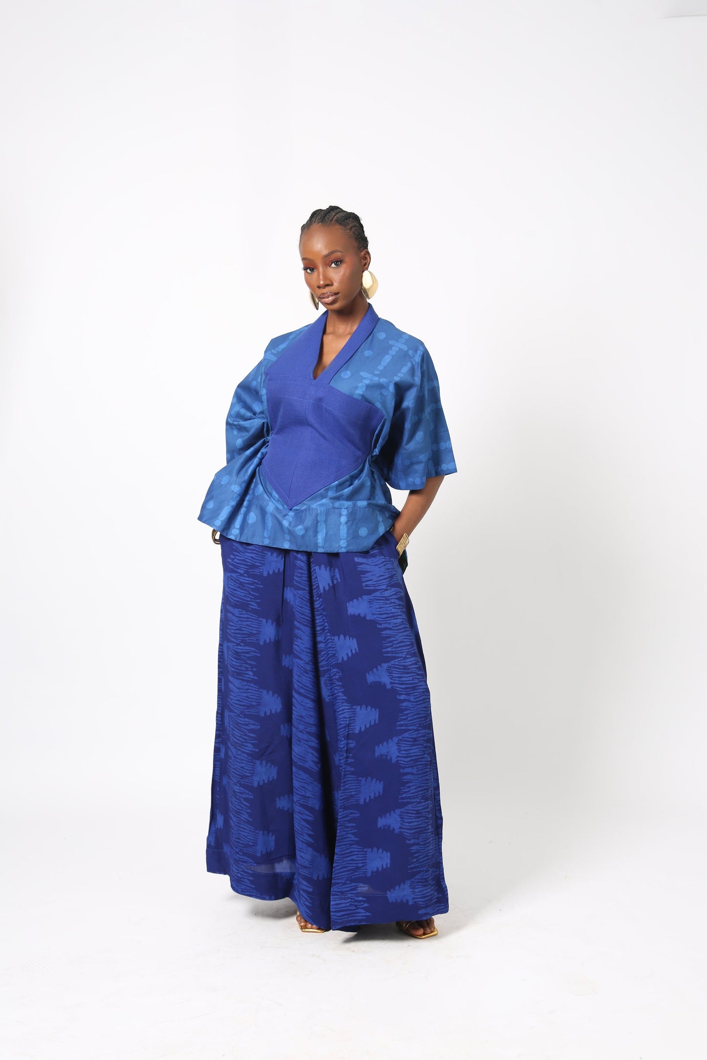 BLUE MULTIPRINT CHIFFON PANT