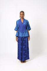 BLUE MULTIPRINT CHIFFON PANT