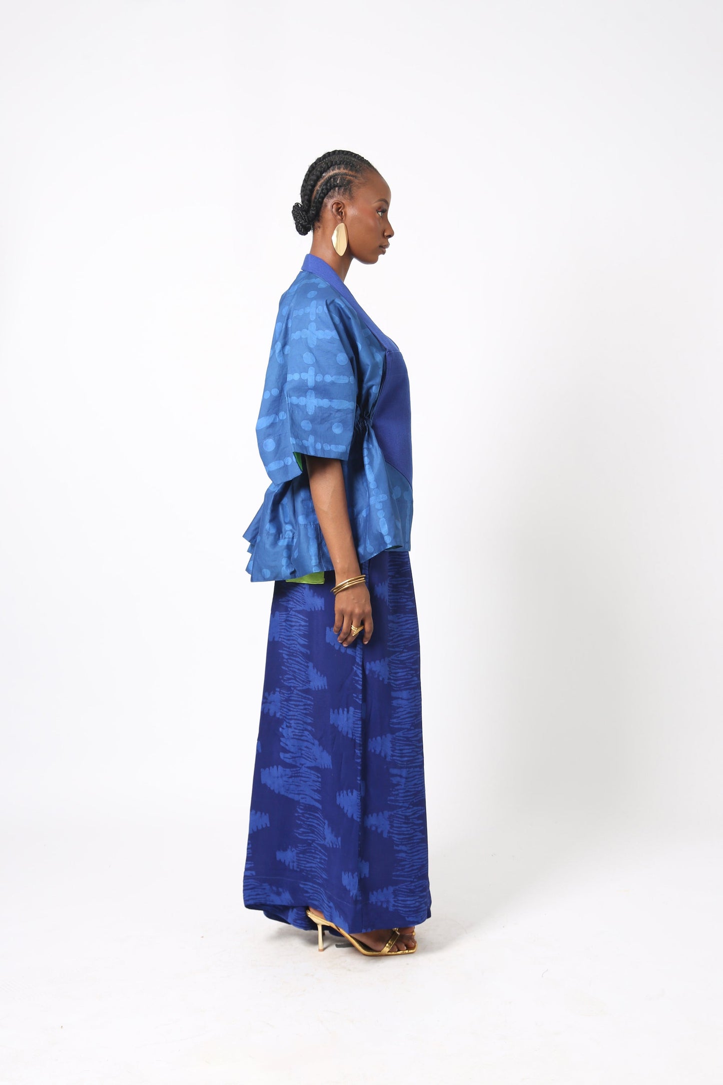BLUE MULTIPRINT CHIFFON PANT