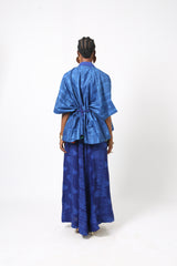 BLUE MULTIPRINT CHIFFON PANT