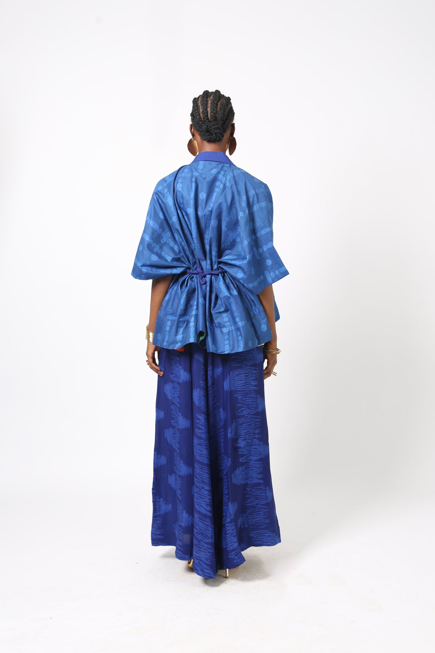 BLUE MULTIPRINT CHIFFON PANT