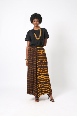 YELLOW AND BROWN CHIFFON PANT