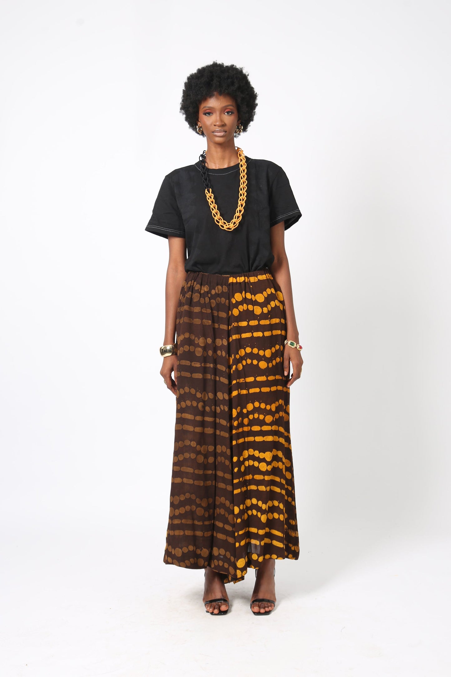 YELLOW AND BROWN CHIFFON PANT