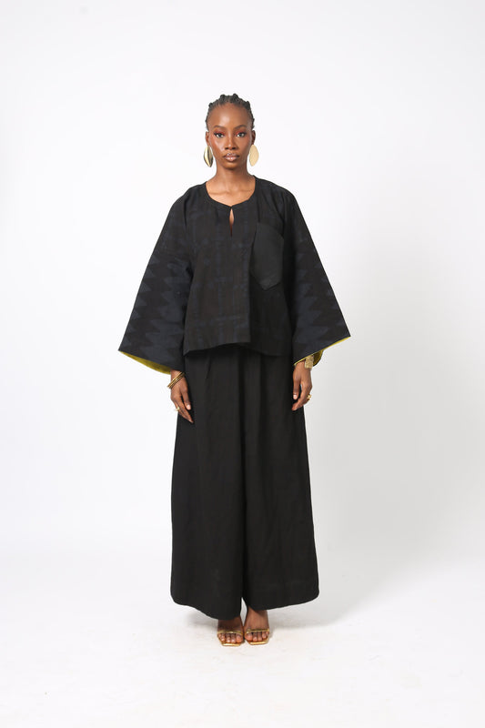 BLACK MULTIPRINT BUBA SHIRT