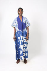 BLUE MULTIPRINT AGBADA WITH ASO OKE