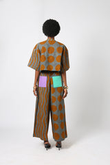 GREY AND YELLOW MULTIPRINT CROP SHIRT