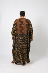 YELLOW AND BROWN MULTIPRINT CHIFFON KAFTAN