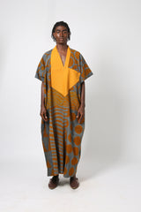 GREY AND YELLOW AGBADA WITH YELLOW ASO OKE