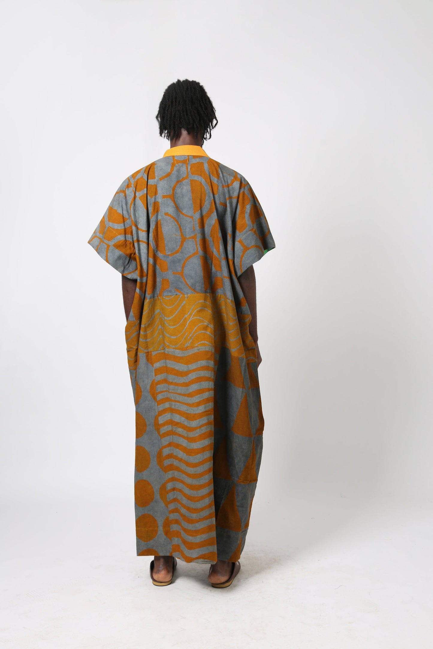 GREY AND YELLOW AGBADA WITH YELLOW ASO OKE