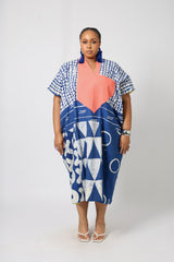 BLUE MULTIPRINT AGBADA WITH ASO OKE