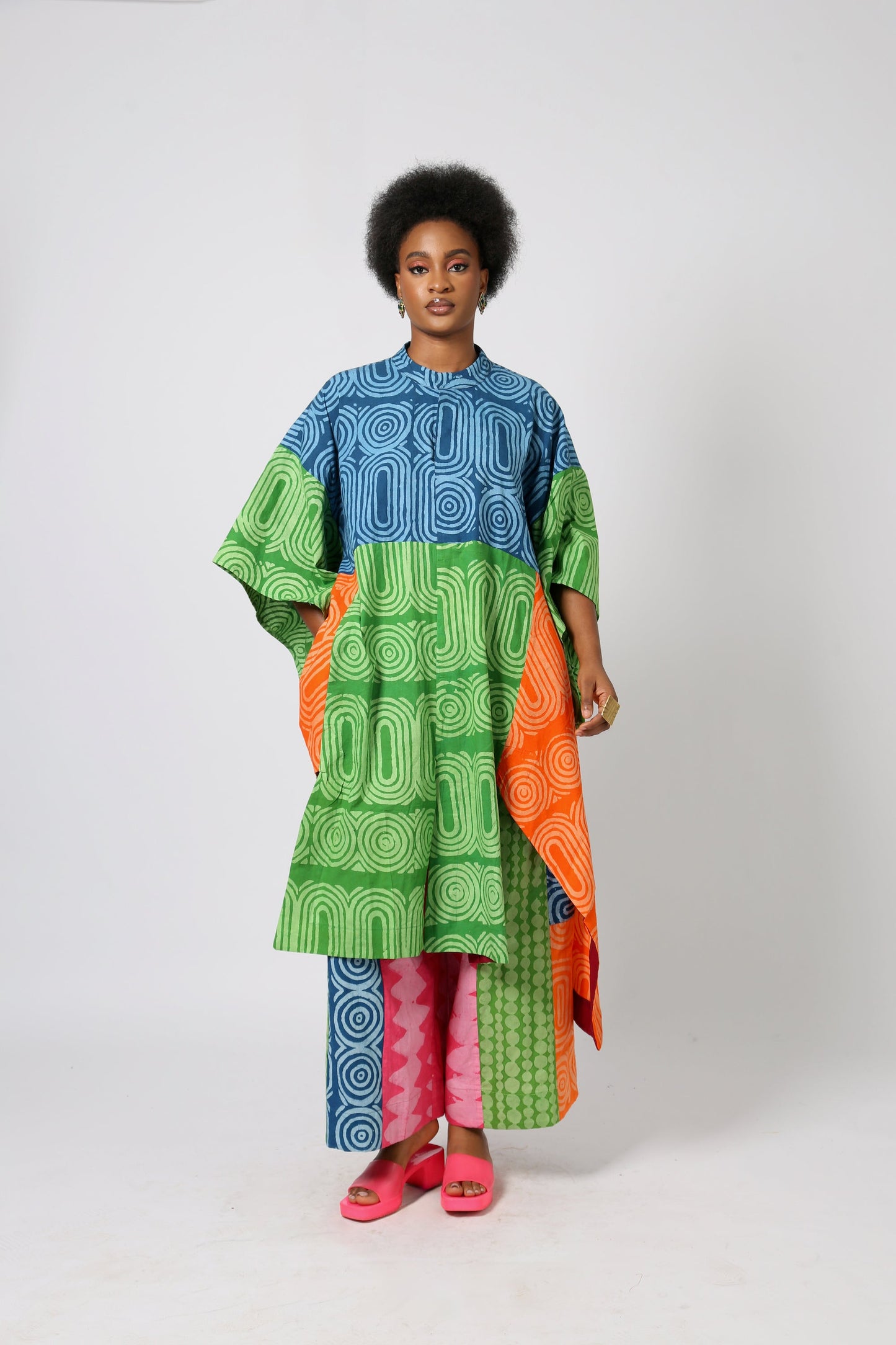 TEAL AND LEMON MULTICOLOURED SHIRT DRESS