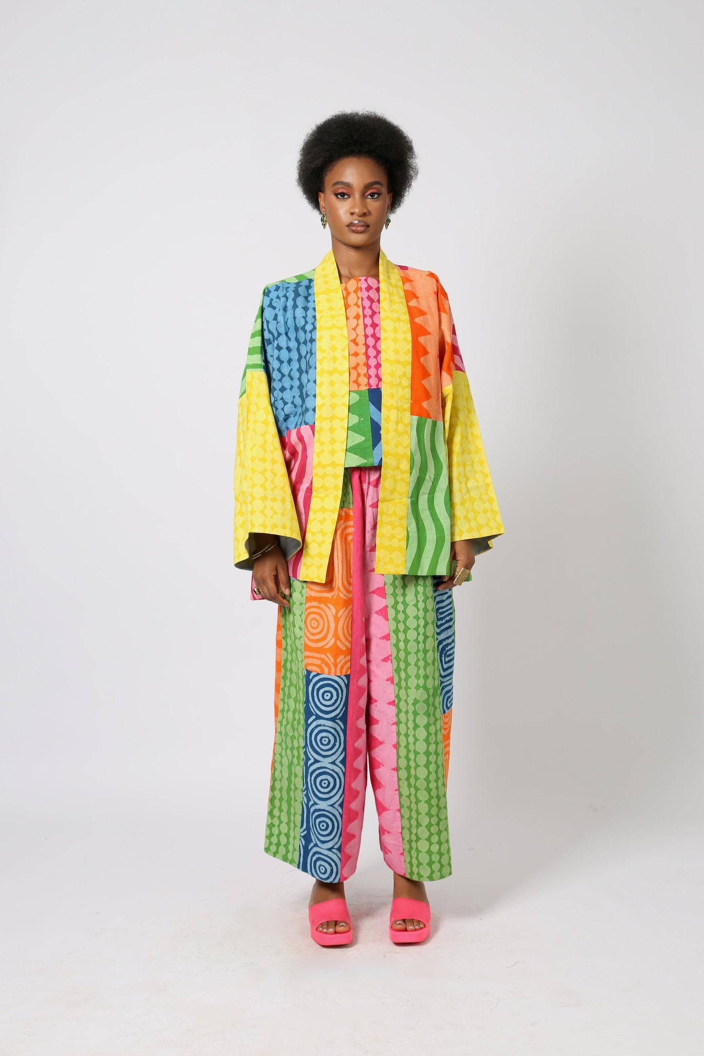 TEAL AND PEACH MULTICOLOURED KIMONO JACKET