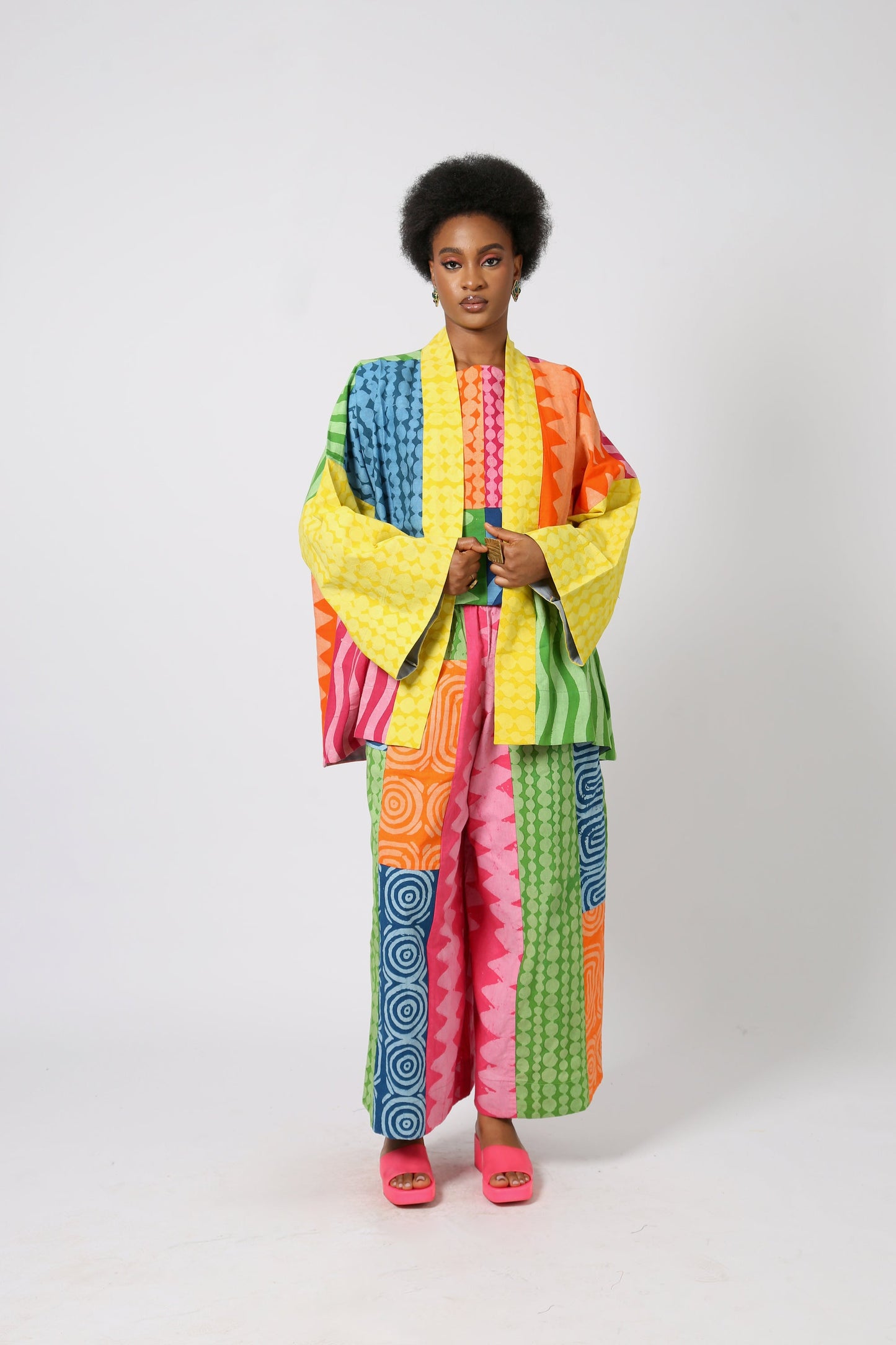 TEAL AND PEACH MULTICOLOURED KIMONO JACKET