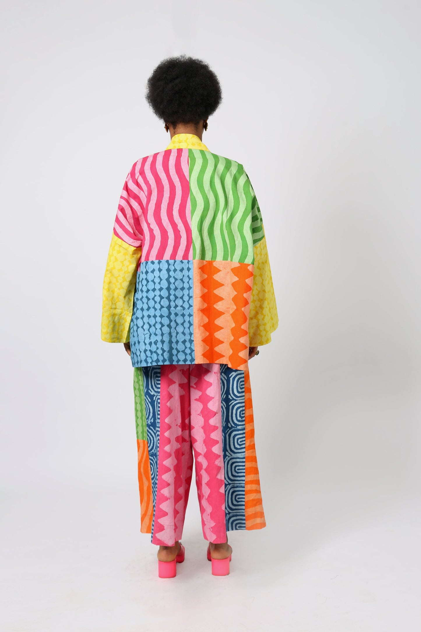 TEAL AND PEACH MULTICOLOURED KIMONO JACKET