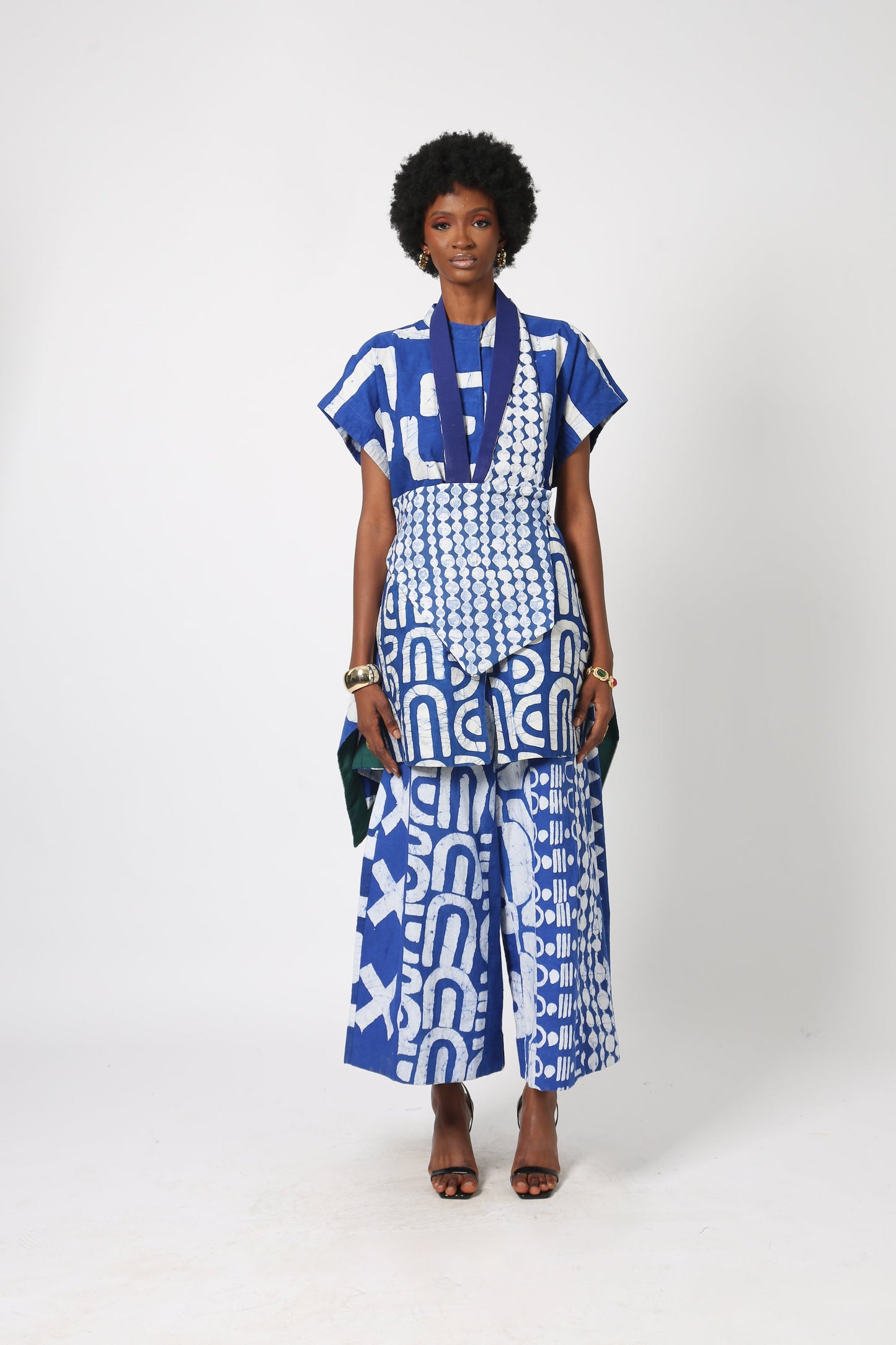 BLUE AND WHITE MULTIPRINT STRIP CULOTTES