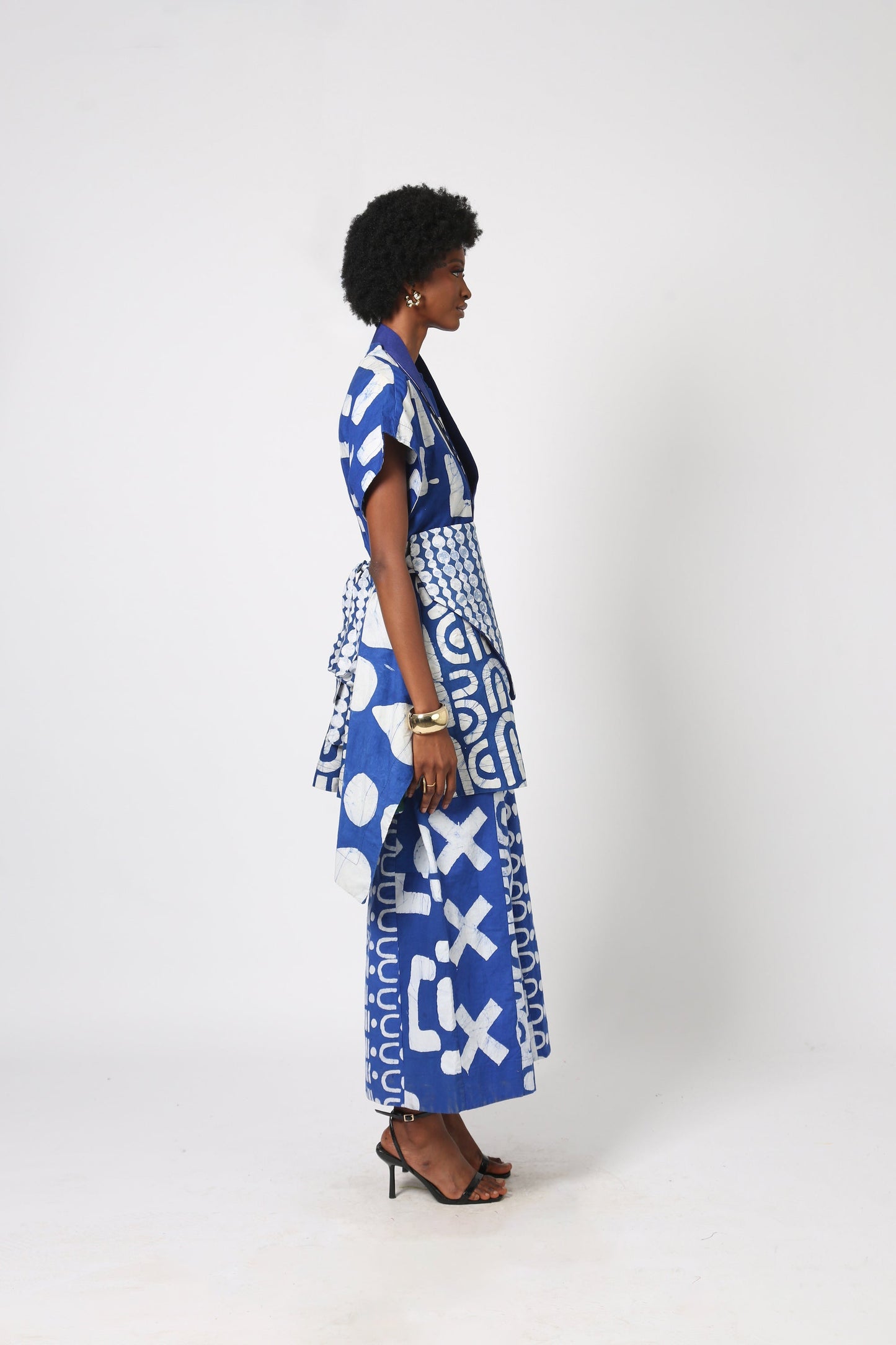 BLUE AND WHITE MULTIPRINT STRIP CULOTTES