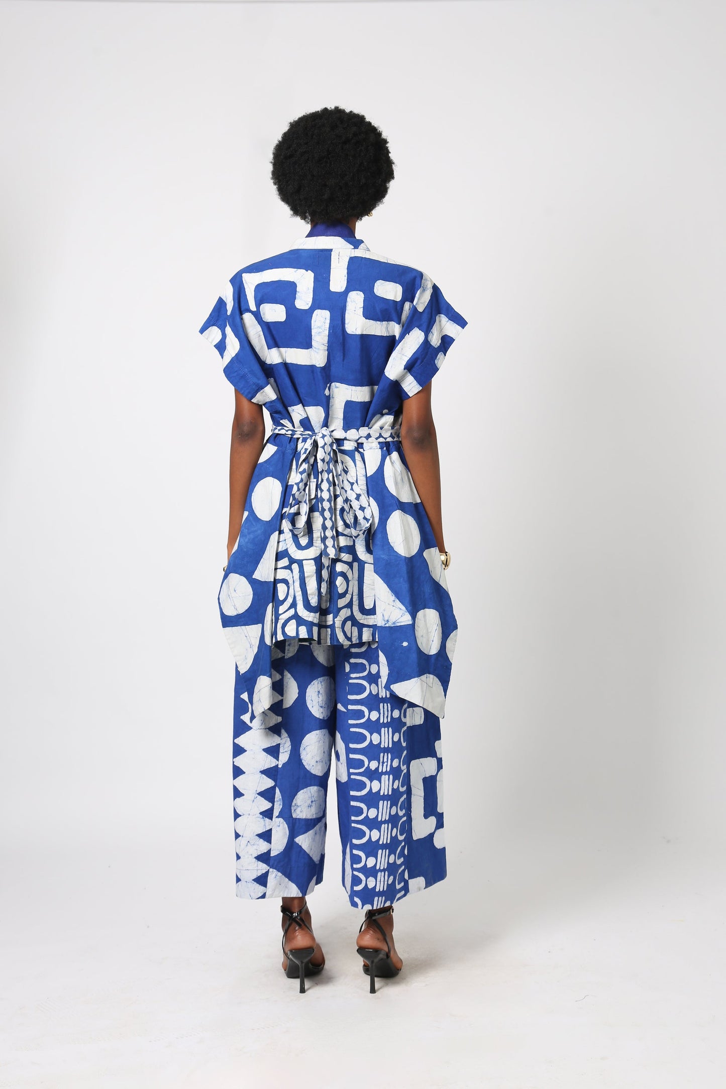 BLUE AND WHITE MULTIPRINT STRIP CULOTTES