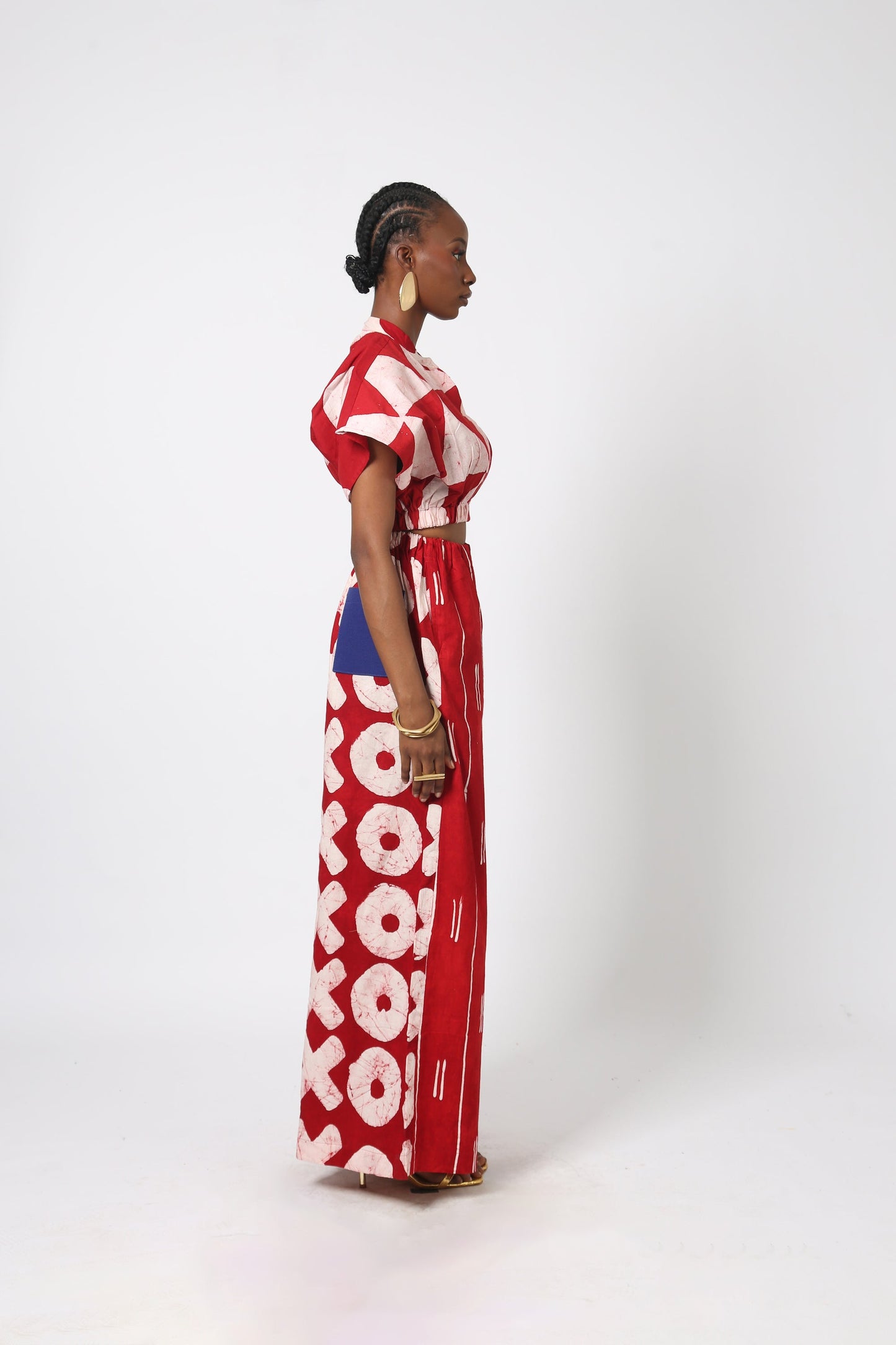 RED AND WHITE MULTIPRINT WIDE LEG PANTS