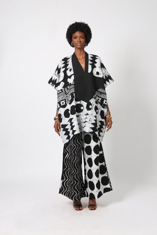 BLACK AND WHITE MULTIPRINT MINI AGBADA