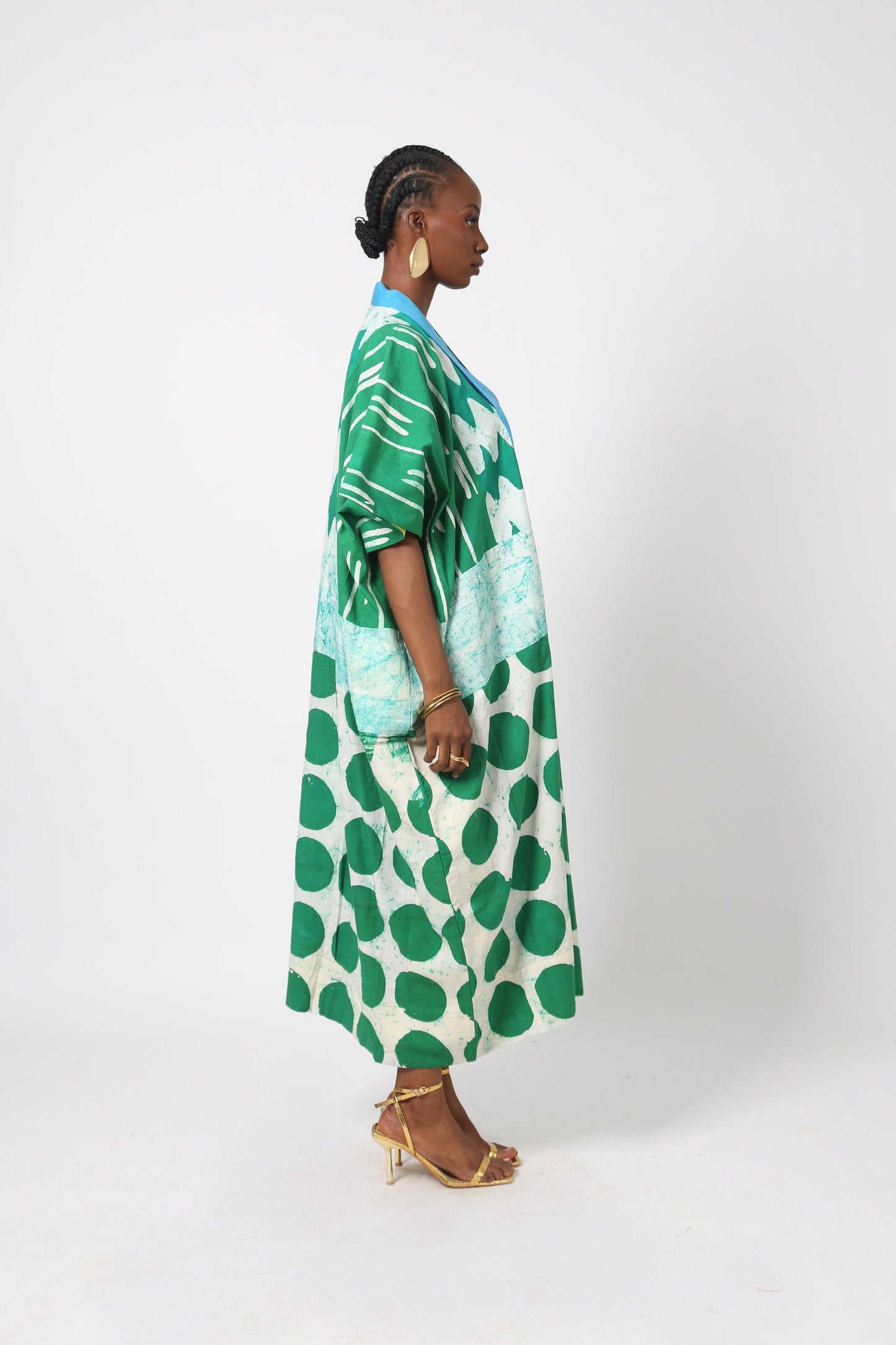 GREEN AND WHITE MULTPRINT AGBADA WITH ASO OKE