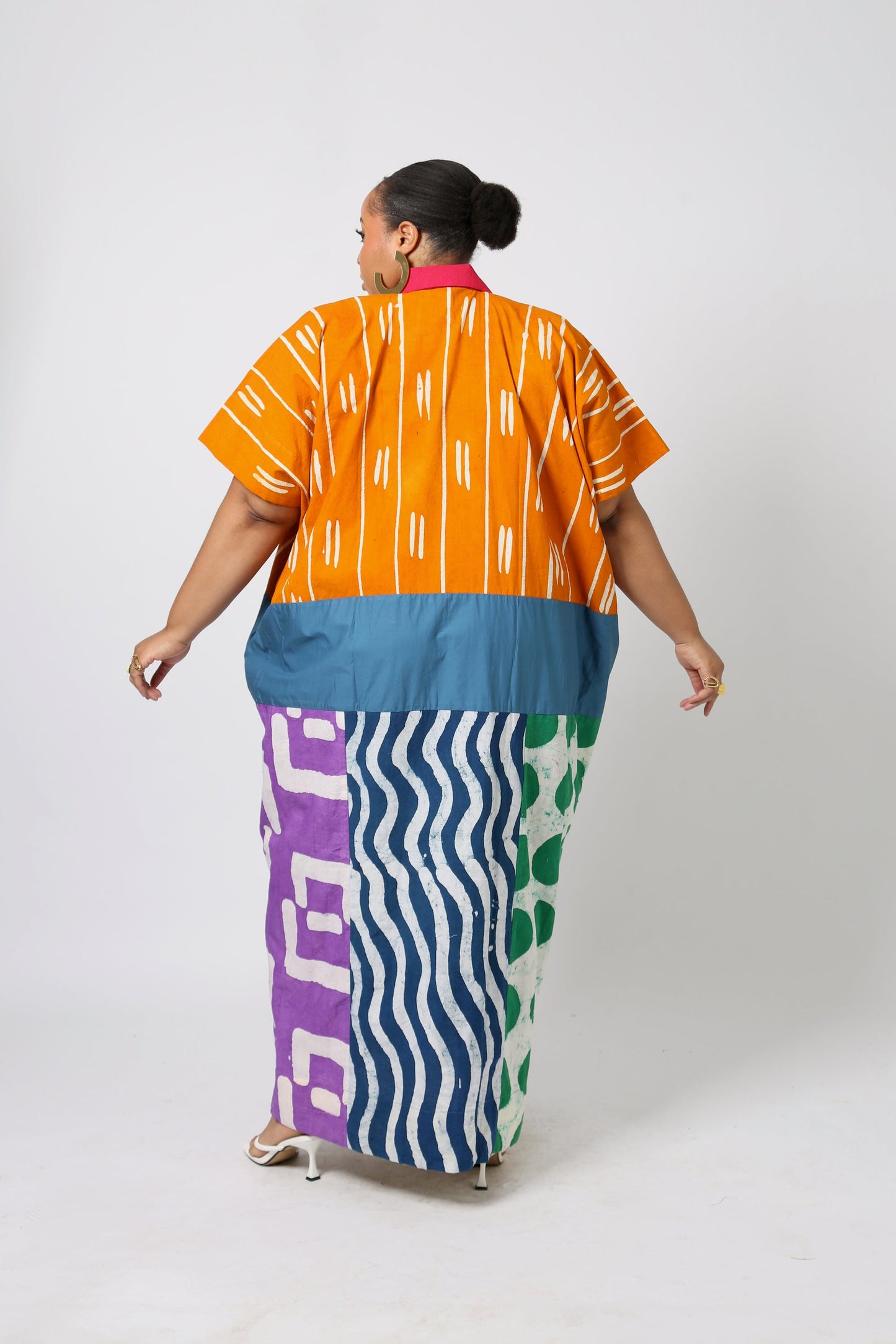 GOLDEN YELLOW AND WHITE MULTICOLORED AGBADA WITH PINK ASO OKE