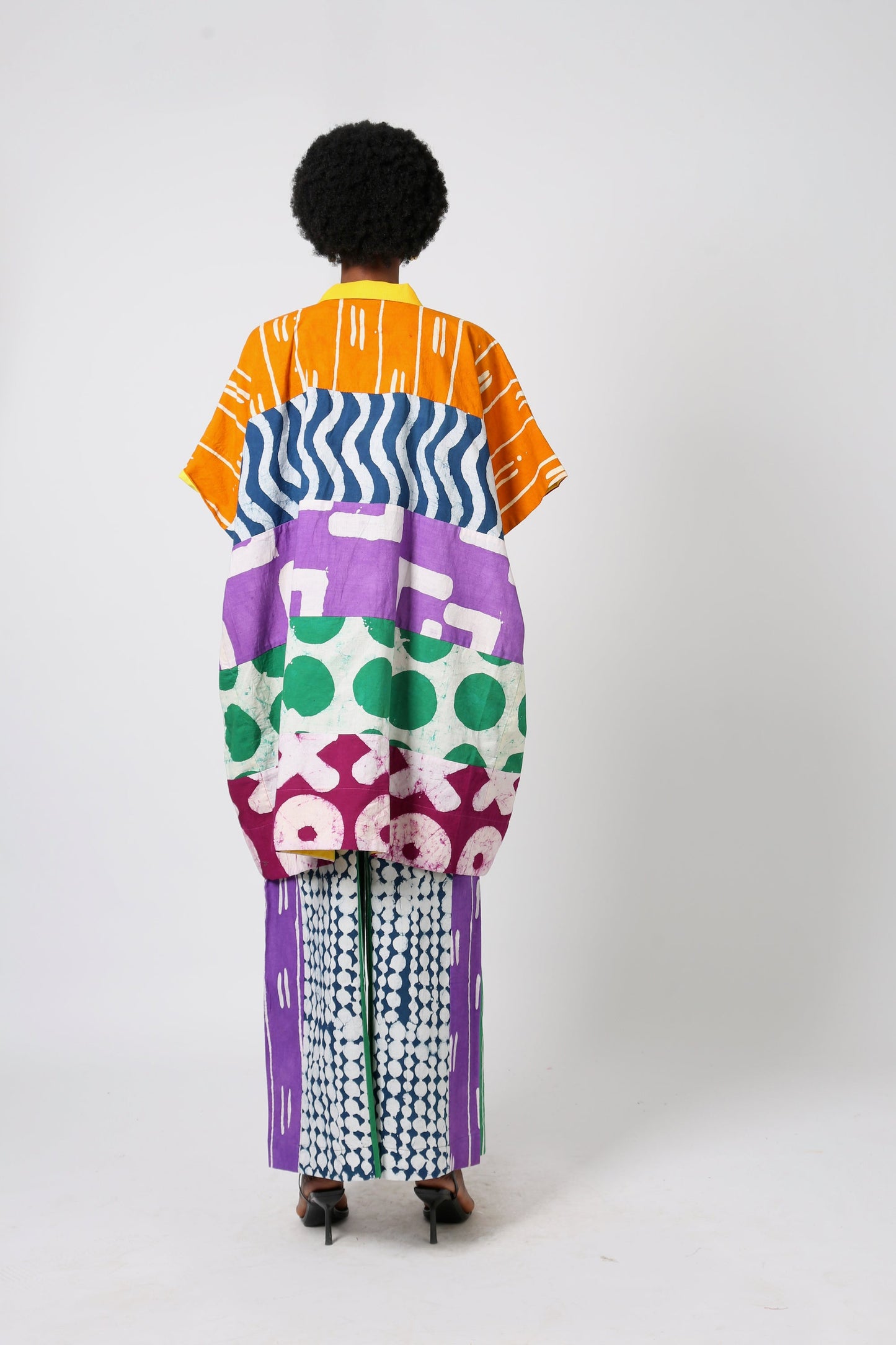 GOLDEN YELLOW AND WHITE MULTICOLORED MINI AGBADA WITH YELLOW ASO OKE