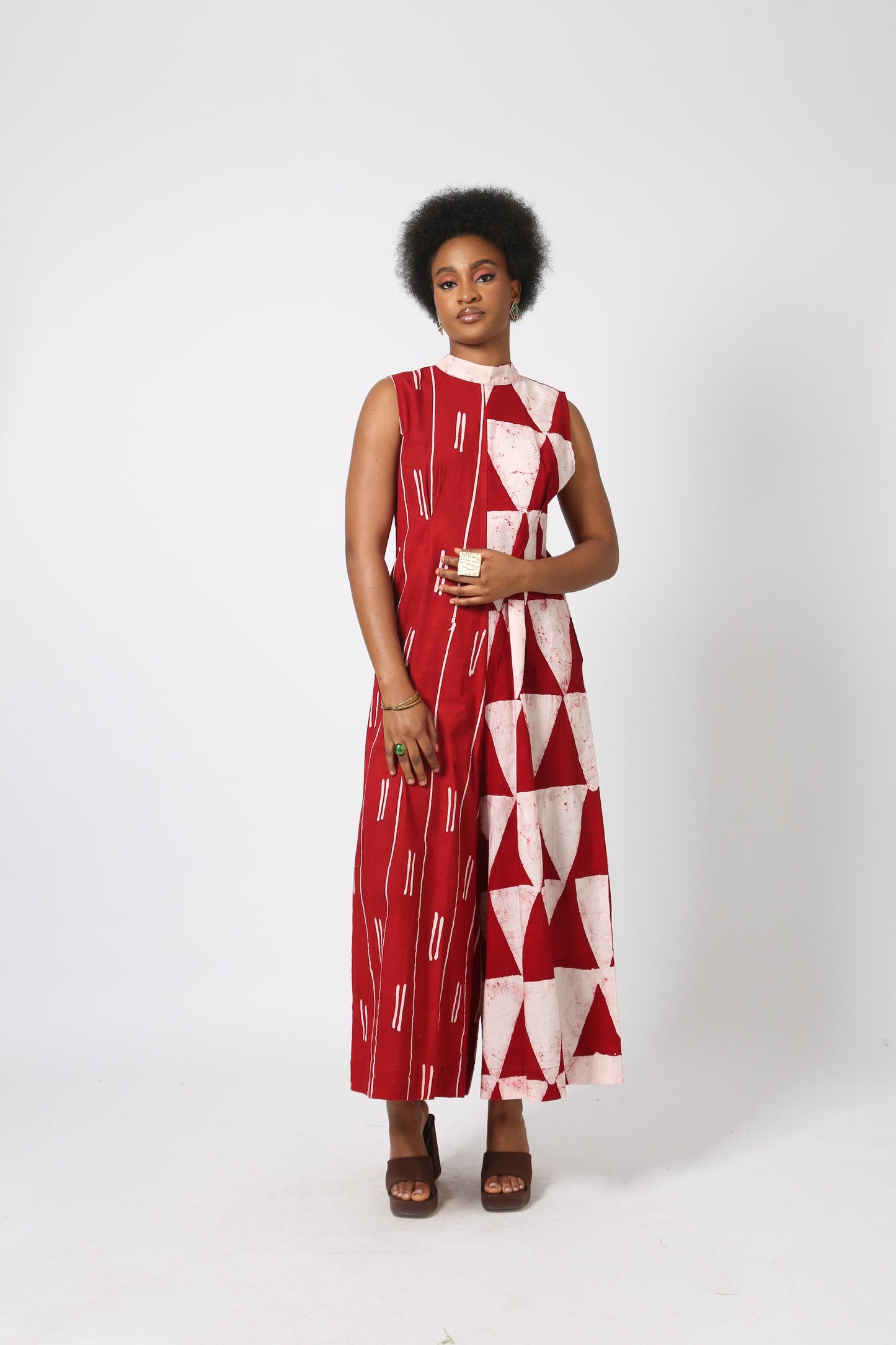 RED AND WHITE MULTIPRINT JUMPSUIT
