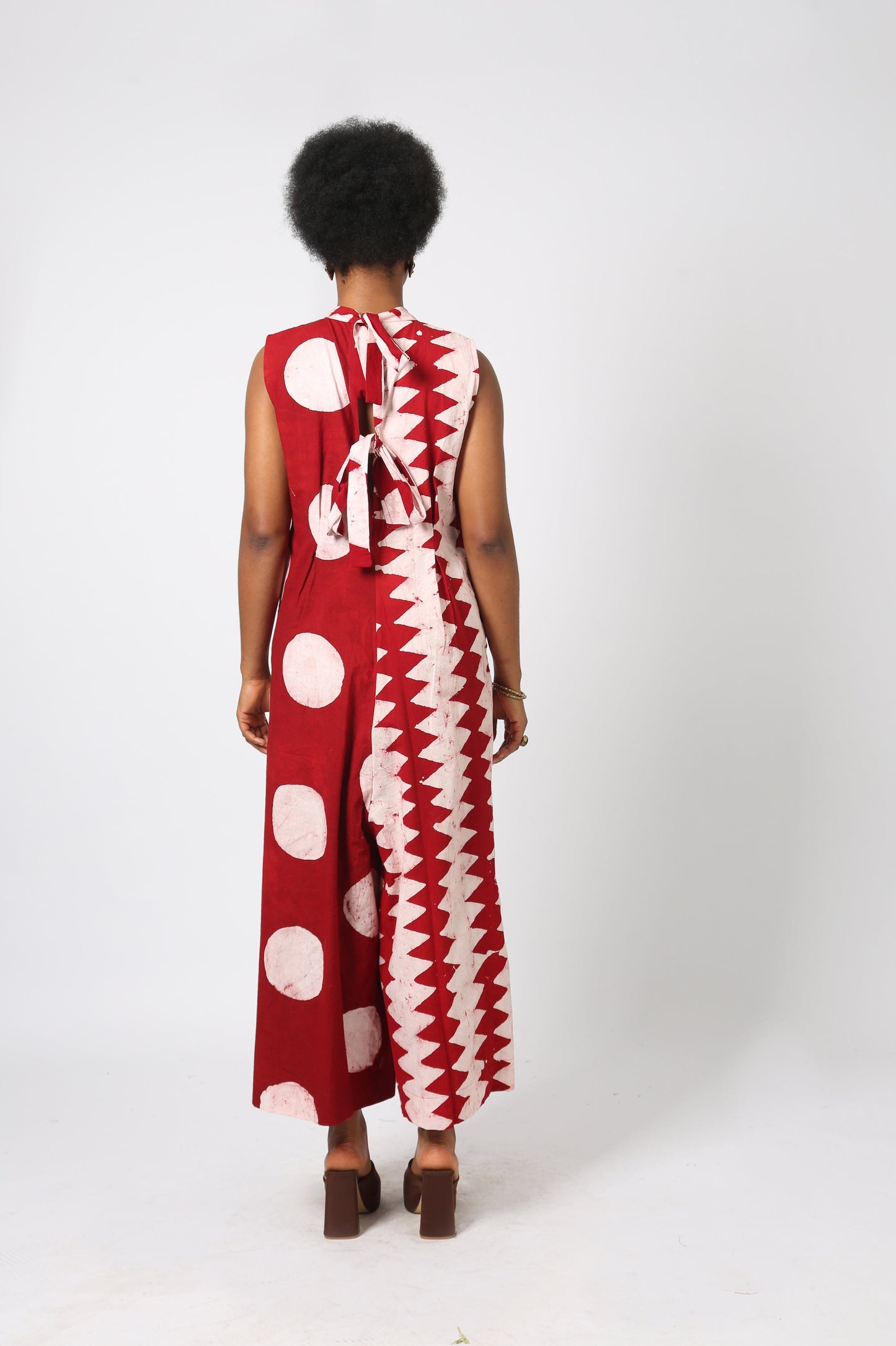 RED AND WHITE MULTIPRINT JUMPSUIT
