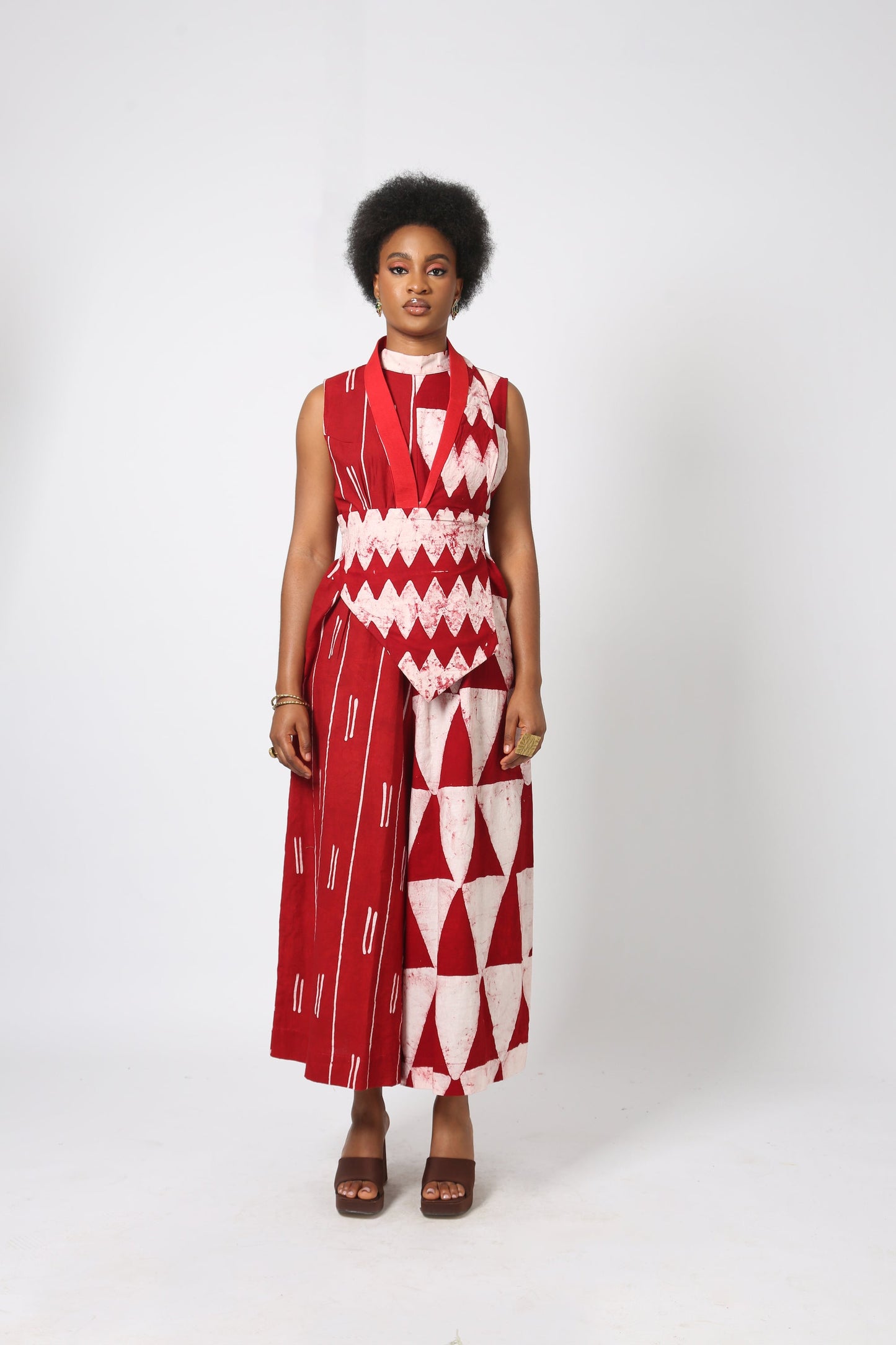 RED AND WHITE MULTIPRINT JUMPSUIT