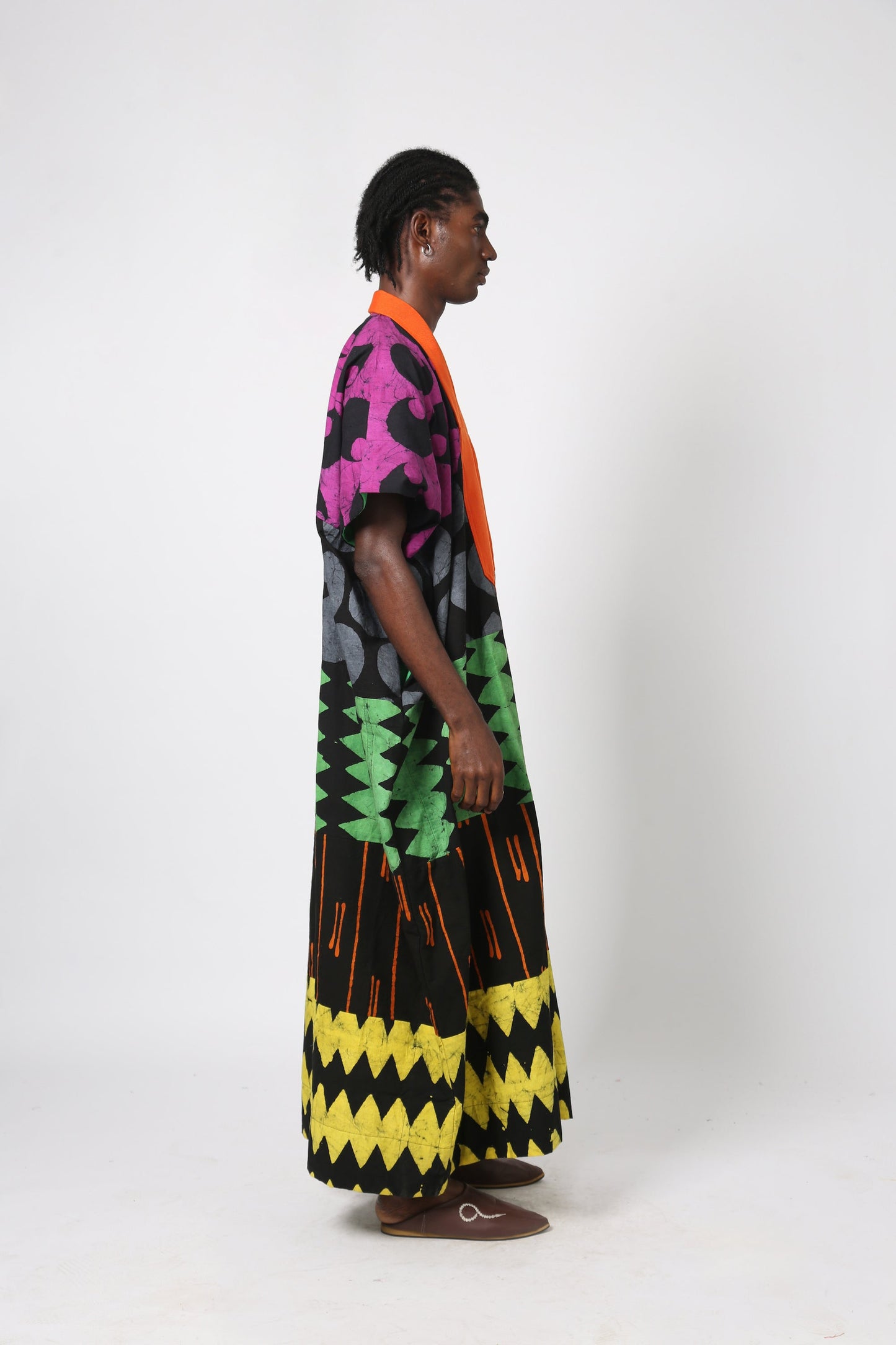 DARK MULTICOLOURED AGBADA WITH ORANGE ASO OKE