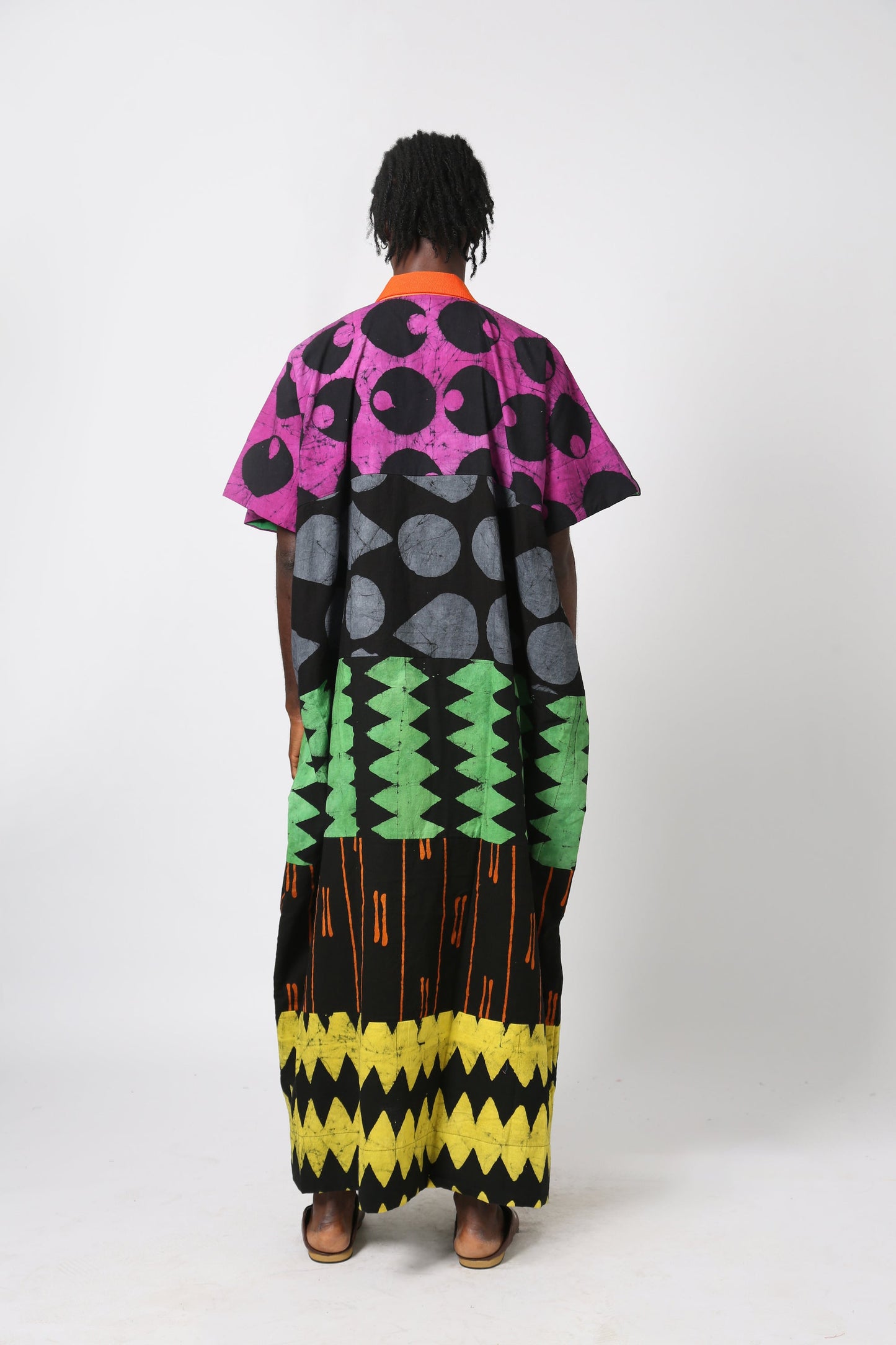 DARK MULTICOLOURED AGBADA WITH ORANGE ASO OKE