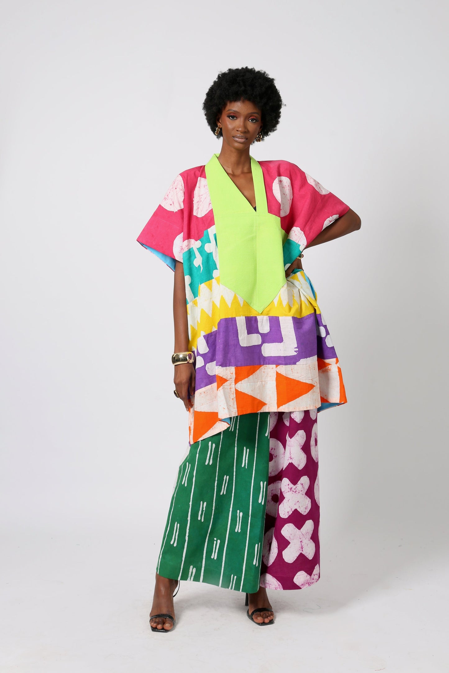 GREEN AND WHITE MULTICOLOURED CULOTTES